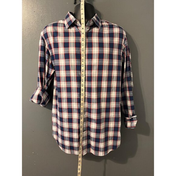 Banana Republic Mens Non-Iron Slim Fit Plaid Button-Up Shirt L Red/Blue - Picture 2 of 6